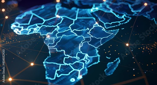 Blockchain network growing across Africas map advancing digital technology in the continent. Concept Blockchain Technology, Digital Advancements, African Continent, Network Growth photo