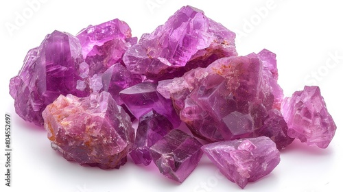 Stones of amethyst on white background. Crystals for ritual use