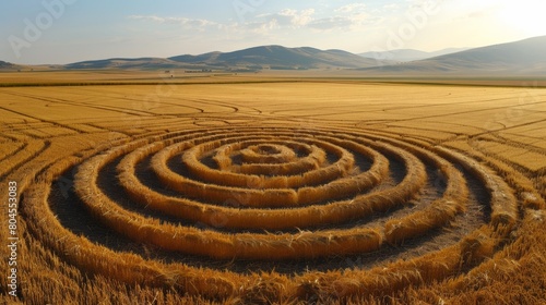 A large field with a spiral design in the middle of it, AI