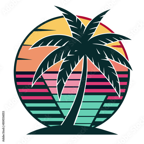 vintage style palm tree logo vector art illustration