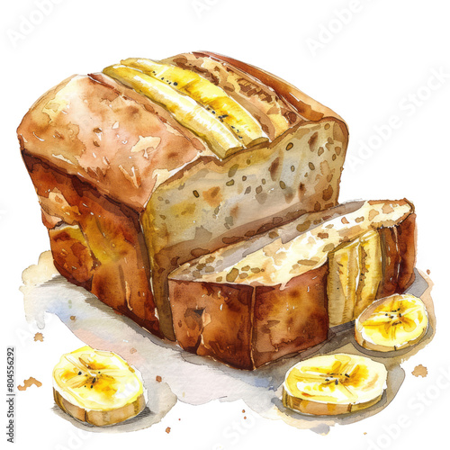Banana bread ,illustration watercolor
