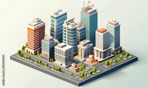 Varied Skyscrapers Isometric 3D City Vector Image.