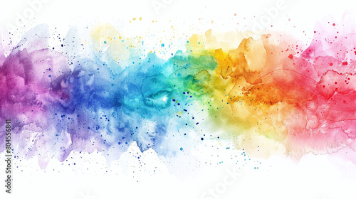 Paint splatter banner, rainbow watercolor paint stains. Colorful splattered spray paints, abstract color ink explosion vector background.