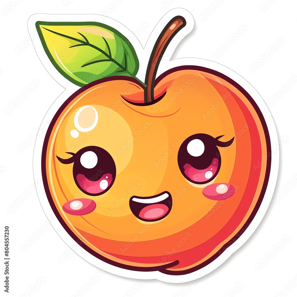 A cute, kawaii sticker of Peach , clipart, isolated on white background A cute, kawaii sticker of Peach , clipart, isolated on white background