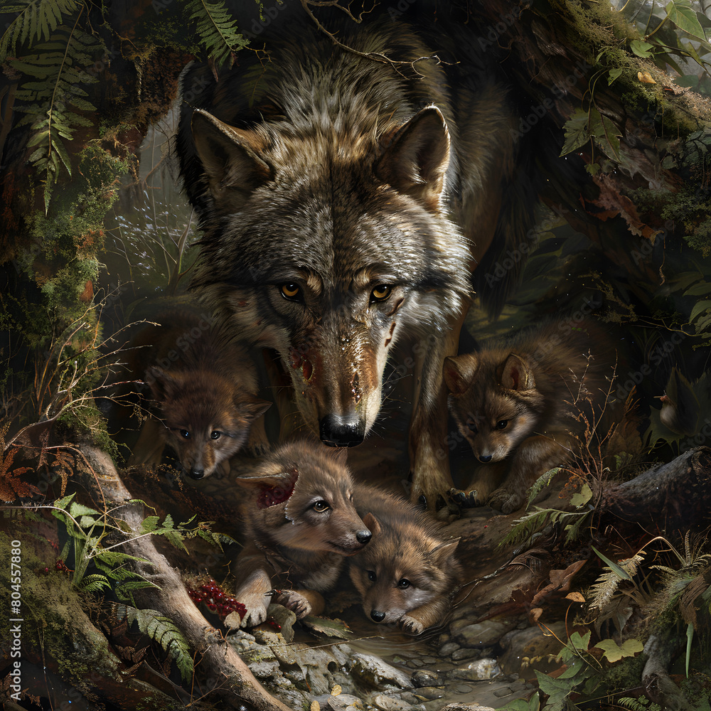 the_scene_of_a_female_wolf_regurgitating_food the_scene_of_a_female_wolf_regurgitating_food