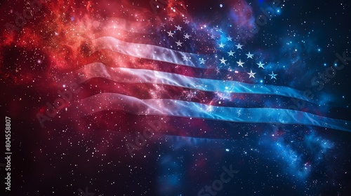 American flag with a cosmic, star-filled background photo