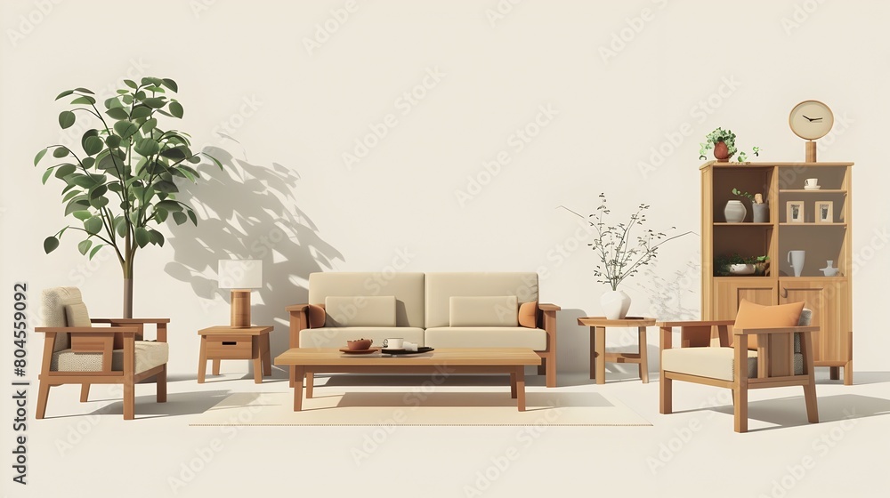 Fototapeta premium Cozy and Contemporary Living Room with Minimal Furniture Arrangement