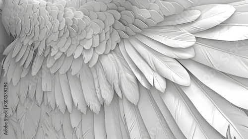 Monochromatic Line Art Sketch of Intricate Feather or Bird Wing Patterns in Elegant Abstract Design