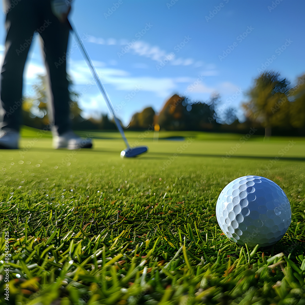 Obraz premium Golfball outdoor enviornment in sunny weather with close-up shot