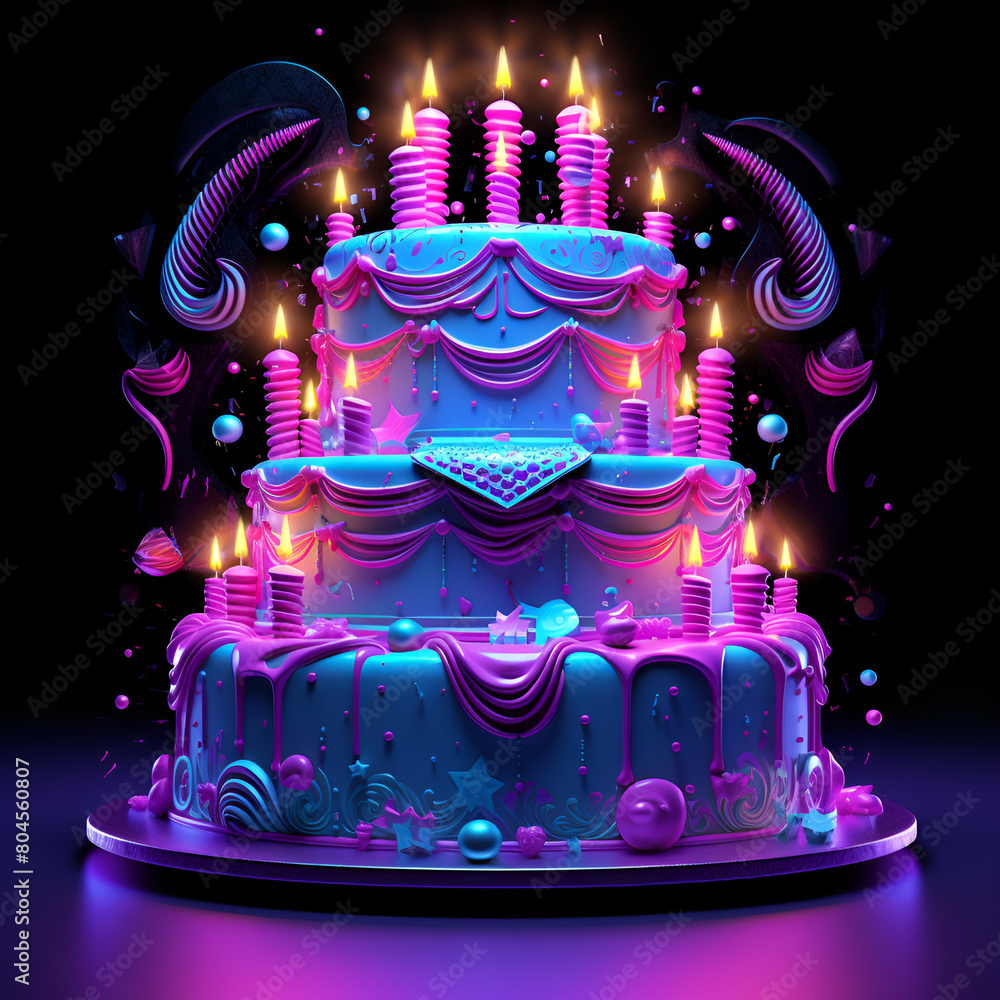 Fototapeta premium Abstract colorful birthday cake with candles.Happy Birthday