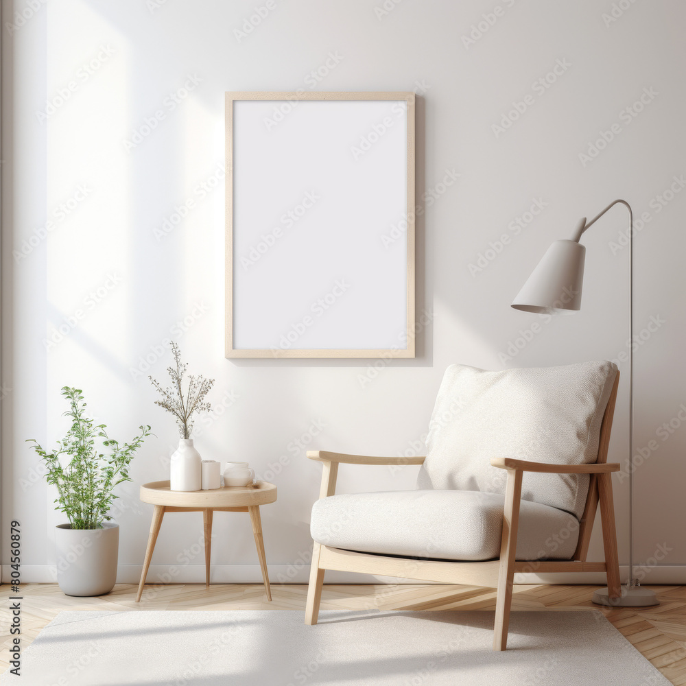 Canvas mockup on living room with chair and small table Canvas mockup on living room with chair and small table