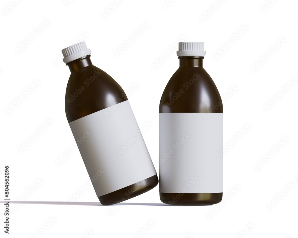 Medical glass Bottle. Medicine bottle of brown glass with white cap isolated on white background. Mock up Medical glass Bottle. Medicine bottle of brown glass with white cap isolated on white background. Mock up