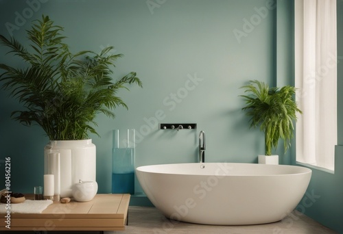 interior plant pot blue bathroom White