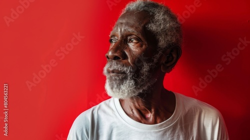 Elderly Man against Red Background photo
