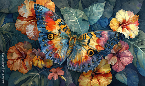 A stunning black and orange butterfly perched delicately on vibrant flowers. Generate AI