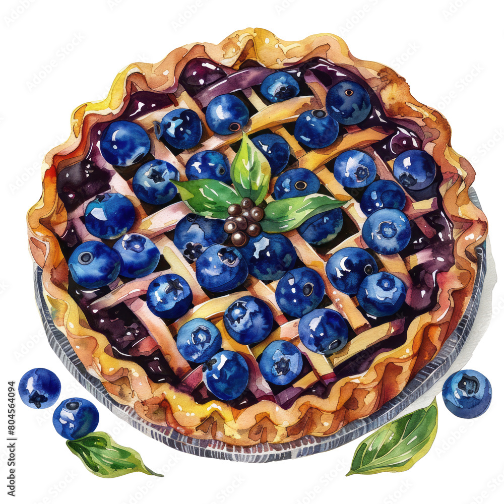 Blueberry pie ,illustration watercolor isolate Blueberry pie ,illustration watercolor isolate