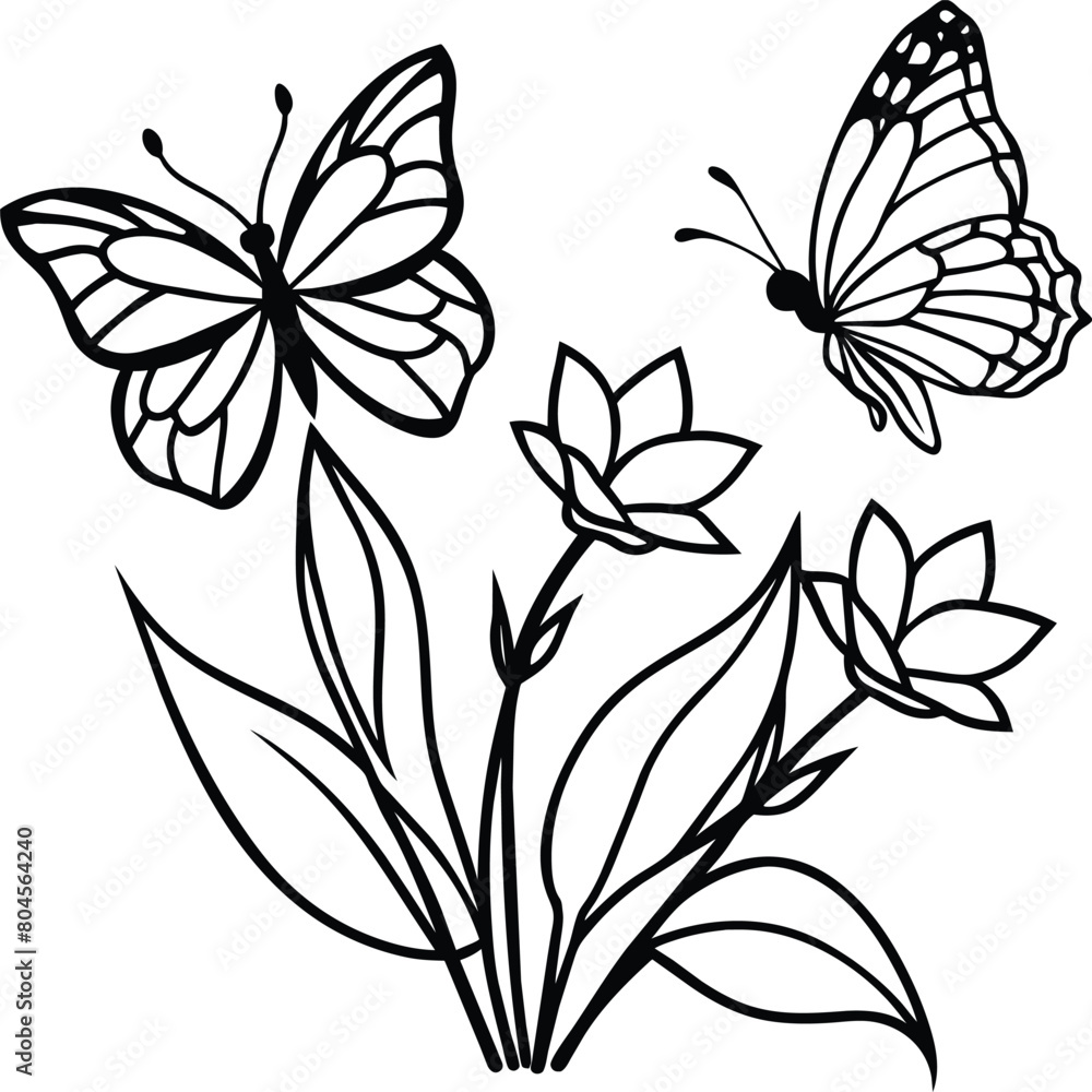 Monarch butterfly flying coloring pages. Butterfly on flower coloring pages