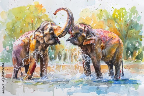 A pair of elephants standing side by side. Suitable for wildlife concepts