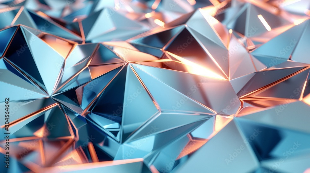 3D rendering of blue and copper geometric shapes on a white background, a futuristic abstract background with a shiny metallic texture, an abstract concept for a design element, a closeup view of the 3D rendering of blue and copper geometric shapes on a white background, a futuristic abstract background with a shiny metallic texture, an abstract concept for a design element, a closeup view of the