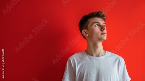 Young Man Against Red Background photo