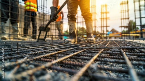 Constructing Strong Foundations: Worker Using Iron Lines for Building Structures