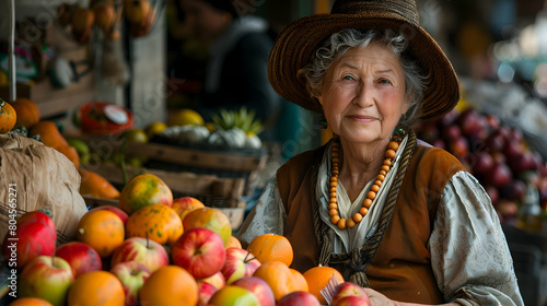female with fruits and vegetables at the market