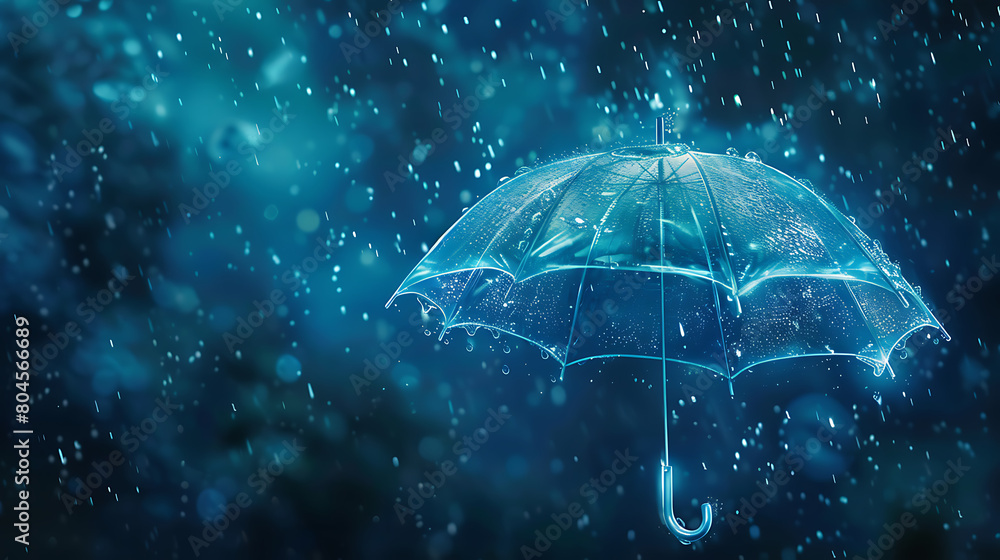 Transparent umbrella under rainwater droplets.Rainy weather concept