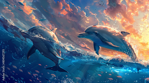 Dancing Dolphins: A Playful Illustration of Ocean Majesty photo