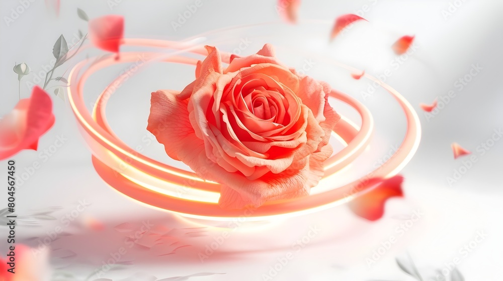 Exquisite Blooming Rose in Soft Focus with Floating Petals Exquisite Blooming Rose in Soft Focus with Floating Petals
