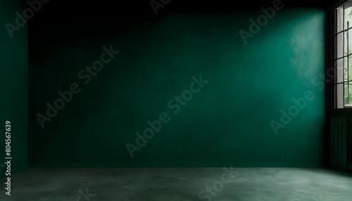 Abstract Dark green wall in an empty room with a concrete floor on digital art concept  Generative AI.