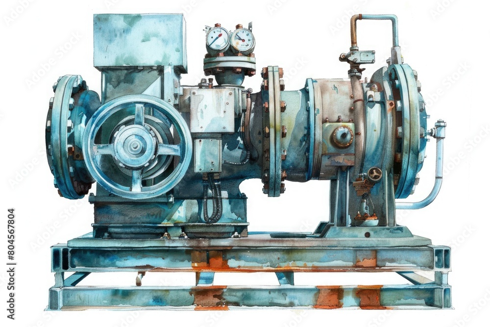 Detailed watercolor painting of a machine on a pallet. Suitable for industrial concepts Detailed watercolor painting of a machine on a pallet. Suitable for industrial concepts