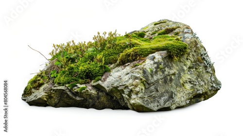 Moss Covered Stone on White Background Generative AI