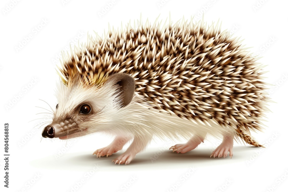 Fototapeta premium Cute hedgehog walking on a white background, perfect for animal lovers or children's illustrations