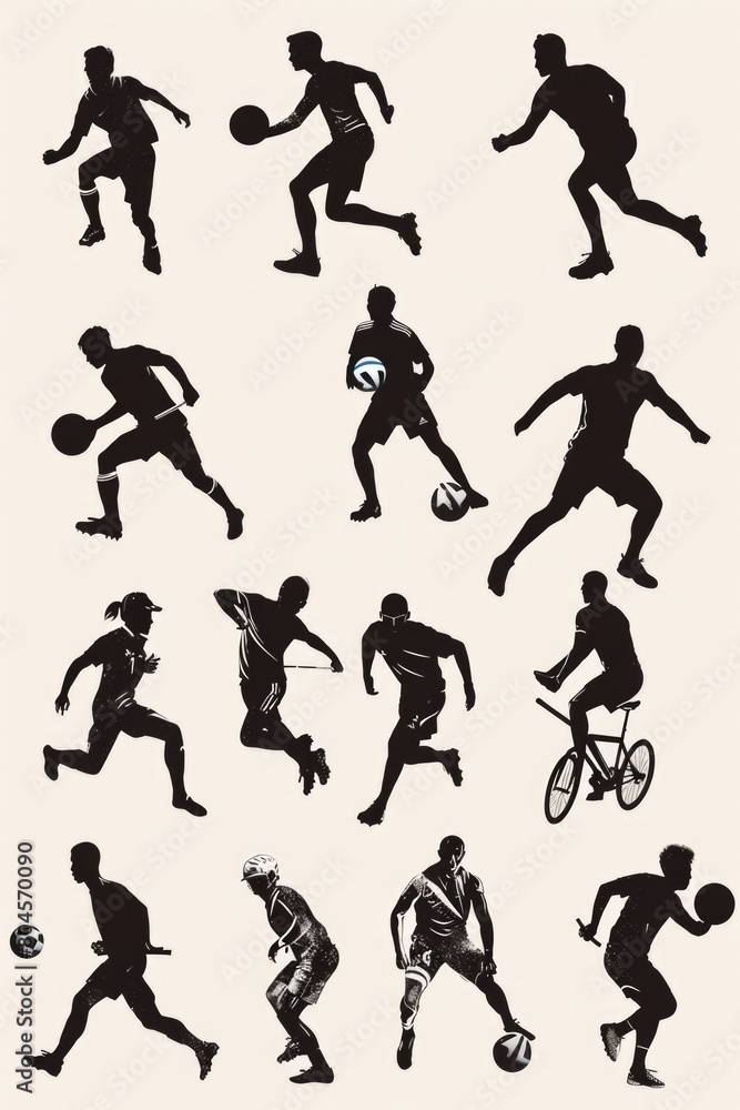 Silhouettes of men engaged in various sports activities. Ideal for sports and fitness-related designs Silhouettes of men engaged in various sports activities. Ideal for sports and fitness-related designs