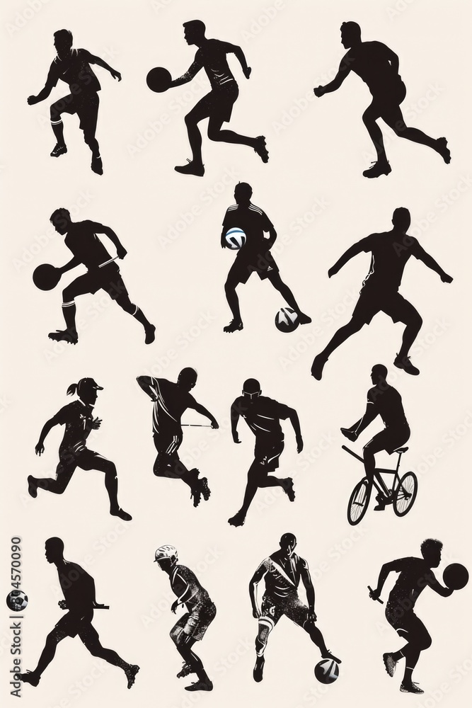 Silhouettes of men engaged in various sports activities. Ideal for sports and fitness-related designs