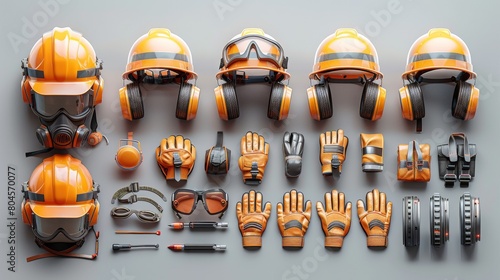 Builder's equipment, helmet, glasses, gloves and more. photo