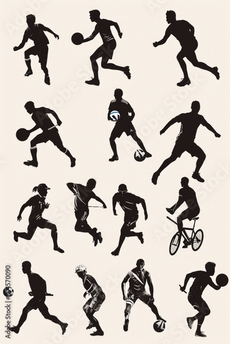 Silhouettes of men engaged in various sports activities. Ideal for sports and fitness-related designs © Fotograf