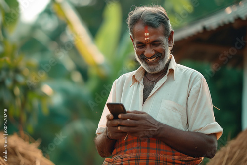 Indian farmer using smartphone photo