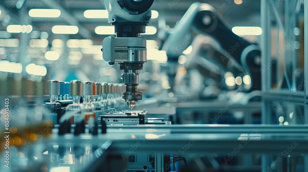 Close-up illustration showing robot arms in action at an engineering facility, representing the use of high-tech industrial technology and machine learning. Close-up illustration showing robot arms in action at an engineering facility, representing the use of high-tech industrial technology and machine learning.