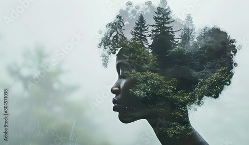 Womans head with trees growing out