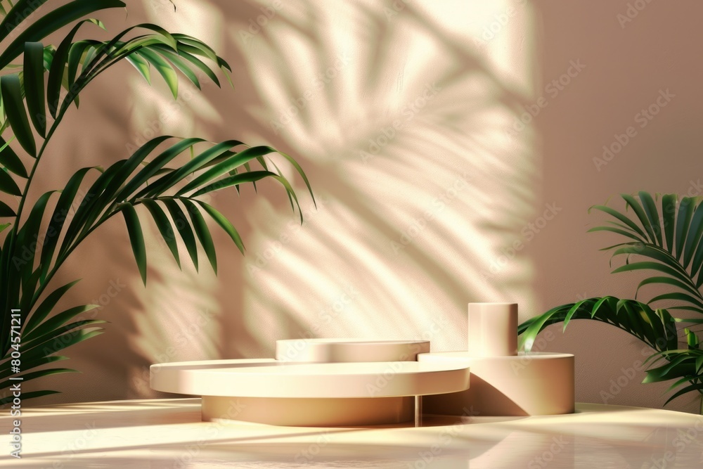 A table with a plant and a vase. Suitable for interior design concepts A table with a plant and a vase. Suitable for interior design concepts