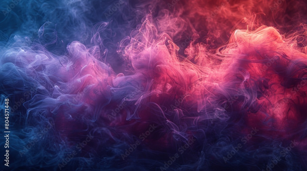 Dramatic smoke and fog in contrasting vibrant red, blue and purple colors, vibrant and intense abstract background or wallpaper.