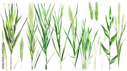 Fresh Green Cane Grass Isolated on White Background Generative AI
