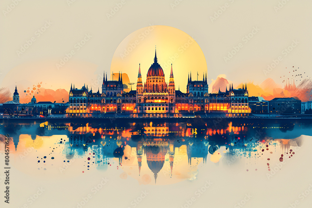 Budapest city skyline vector watercolor abstract