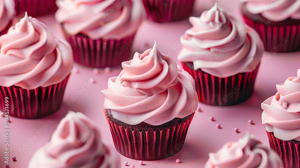 Cupcakes With Pink Frosting and Sprinkles on a Pink Surface
