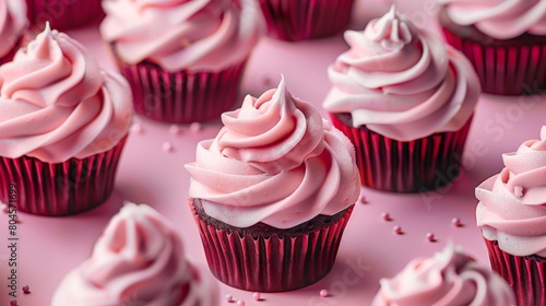 Cupcakes With Pink Frosting and Sprinkles on a Pink Surface