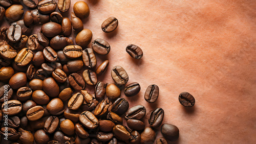 Coffee beans background  top view with copy space. Generative ai