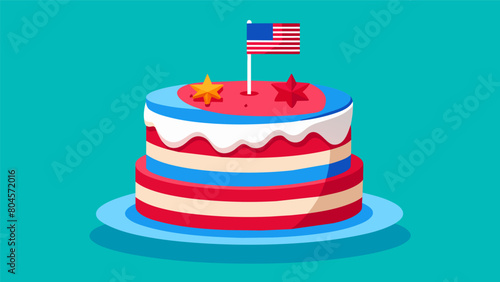 American Dream Cake A layered cake with red and blue velvet cake layers filled with vanilla buttercream and covered in a smooth white fondant with a. Vector illustration