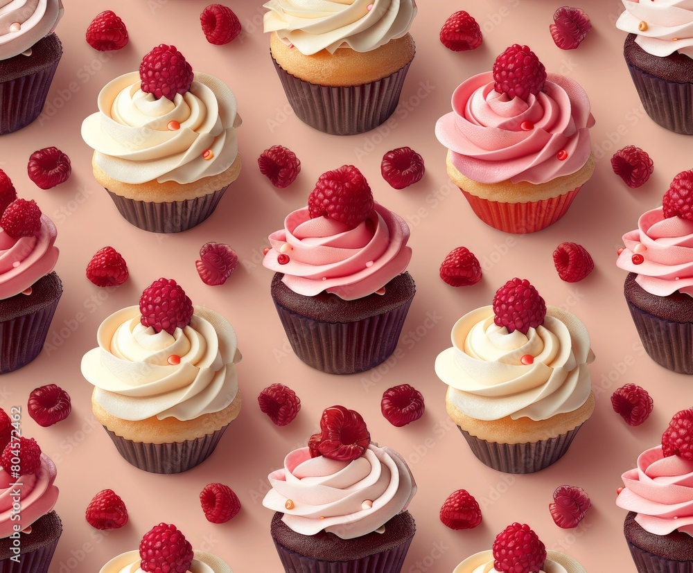 Cupcakes Adorned With Raspberries