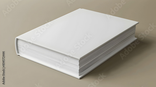 Blank book cover mockup layout design with shadows for branding white notebook grey background Simple and clean book cover mockup with a white backdrop and firm cover. photo